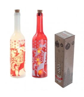 Botella Led motivos navideños 2c Blanca Roja