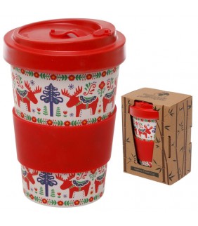 Taza para llevar Bambú Renos Navideños