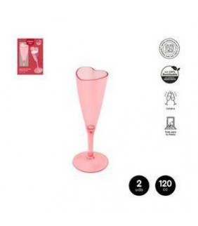 SET 2 COPAS CAVA CORAZON REUTILIZABLE ROSA 120CC