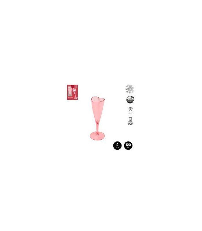 SET 2 COPAS CAVA CORAZON REUTILIZABLE ROSA 120CC