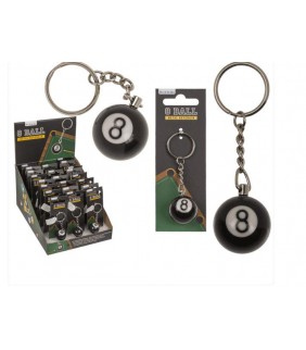 Llavero de metal  bola de billar negra 8