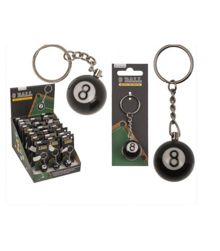 Llavero de metal  bola de billar negra 8