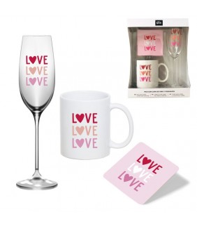 SET REGALO MUG 350ML CON COPA CHAM  200ML Y POSAVA