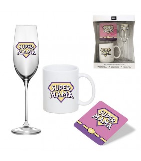 SET REGALO MUG 350ML CON COPA VINO 200ML Y POSAVAS