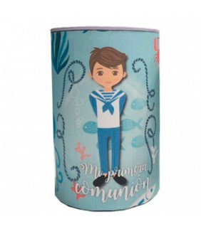 HUCHA METALICA REDONDA COMUNION NIÑO 13*8 CMS - 85