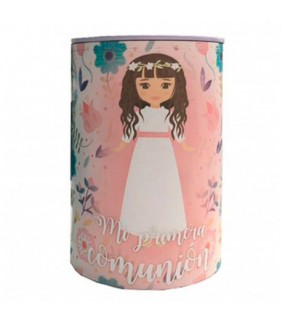 HUCHA METALICA REDONDA COMUNION NIÑA 13*8 CMS -858