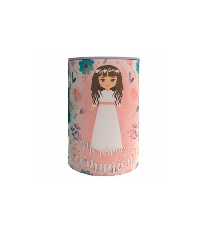 HUCHA METALICA REDONDA COMUNION NIÑA 13*8 CMS -858