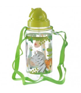 Botella de agua infantil con pajita Animales Zoo