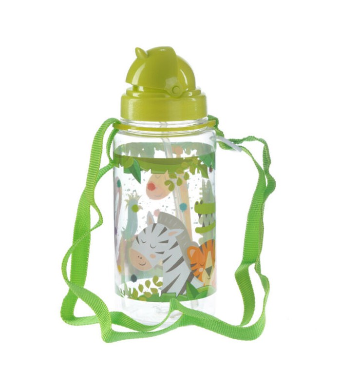 Botella de agua infantil con pajita Animales Zoo