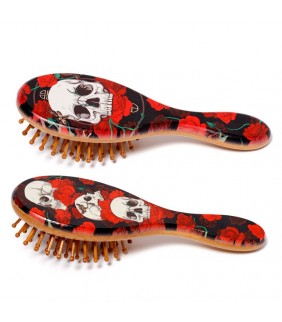 Cepillo de Pelo de Bambú Calavera y Rosas