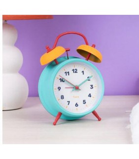 Reloj despertador retro azul y amarillo Fisura