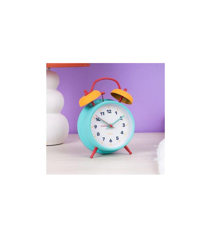 Reloj despertador retro azul y amarillo Fisura