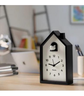 Reloj despertador cuco casita blanco y negro