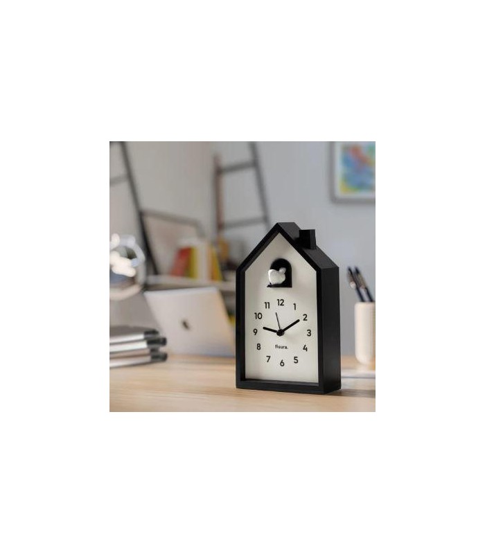 Reloj despertador cuco casita blanco y negro