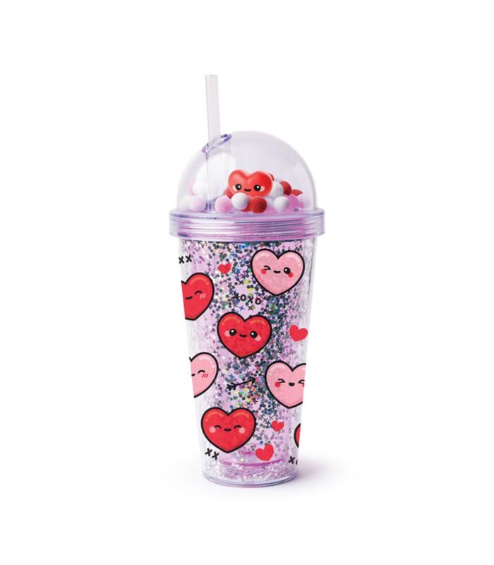 Vaso de Plástico de Doble Pared con Pajita y CORAZ