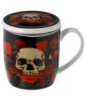 Taza para Té de Porcelana con Tapa - Calaveras y R