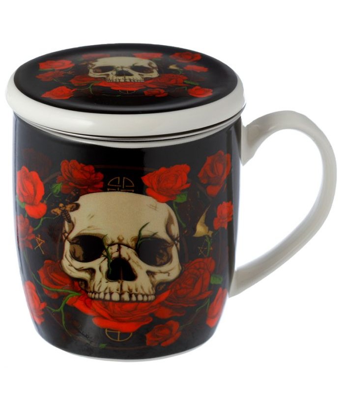 Taza para Té de Porcelana con Tapa - Calaveras y R