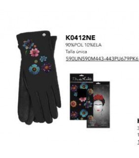 GUANTES NEGROS Y AZULES FLOWERS FRIDA KAHLO