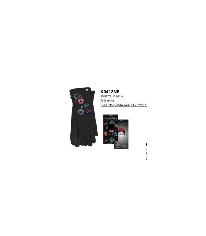 GUANTES NEGROS Y AZULES FLOWERS FRIDA KAHLO