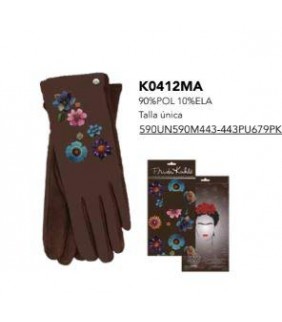 GUANTES MARRONES FLOWERS FRIDA KAHLO