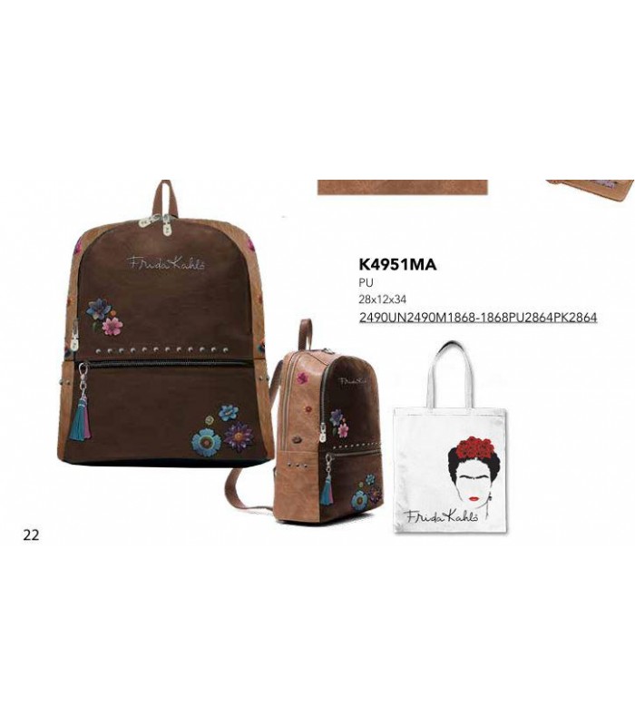 MOCHILA FRIDA KAHLO FLOWERS MARRÓN