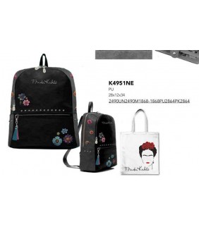 MOCHILA FRIDA KAHLO FLOWERS NEGRA