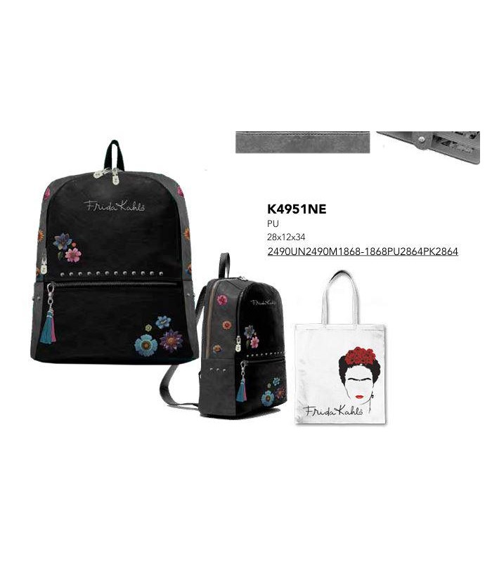 MOCHILA FRIDA KAHLO FLOWERS NEGRA