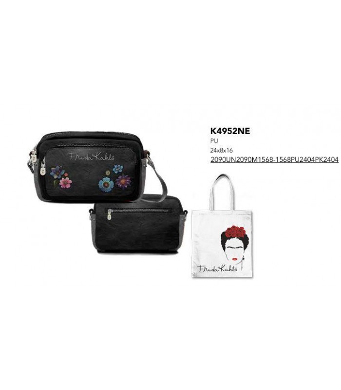 BANDOLERA FRIDA KAHLO FLOWERS NEGRA