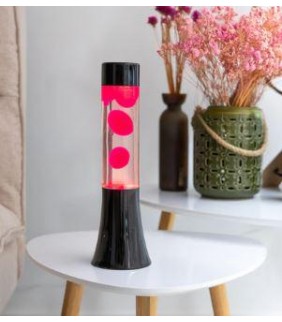 Lámpara de lava rosa de 30 cm con base negra
