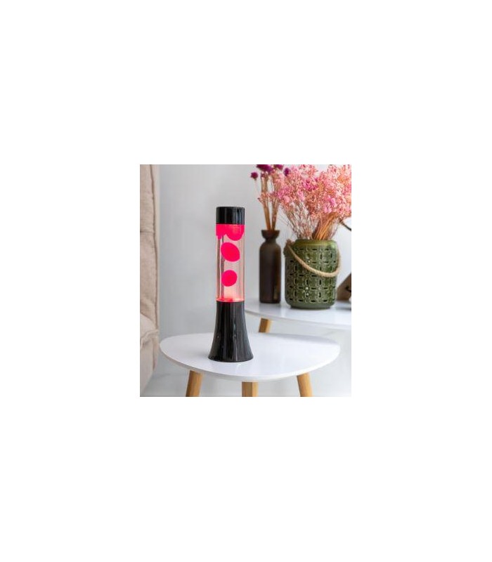 Lámpara de lava rosa de 30 cm con base negra