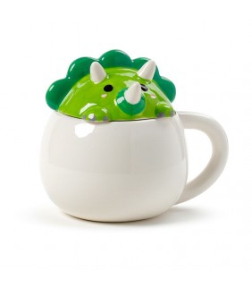 Taza de Cerámica con Tapa Dinosaurio Verde