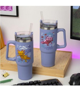 Minecraft Purple 900ml Vaso aislante y pajita Mine