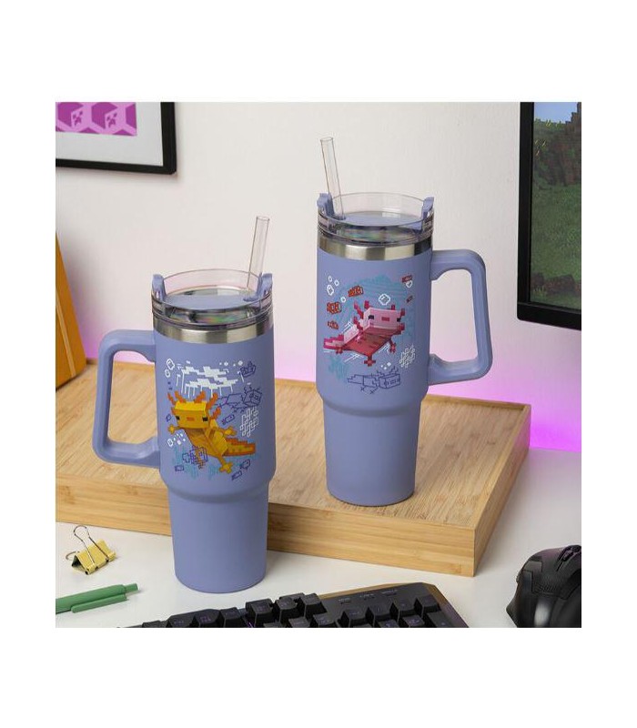 Minecraft Purple 900ml Vaso aislante y pajita Mine