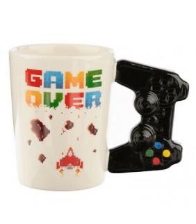Taza Game Over forma mando y dibujo Píxel