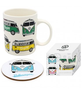 Taza de Porcelana y Posavasos Caravana VW