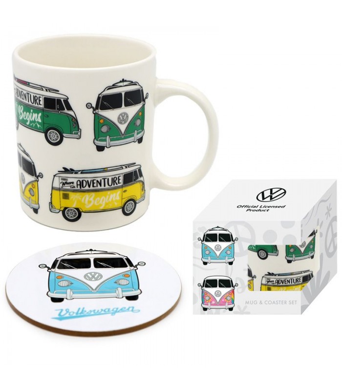 Taza de Porcelana y Posavasos Caravana VW