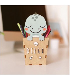 Portalápices Dinosaurio personalizado en madera