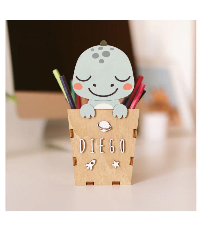 Portalápices Dinosaurio personalizado en madera