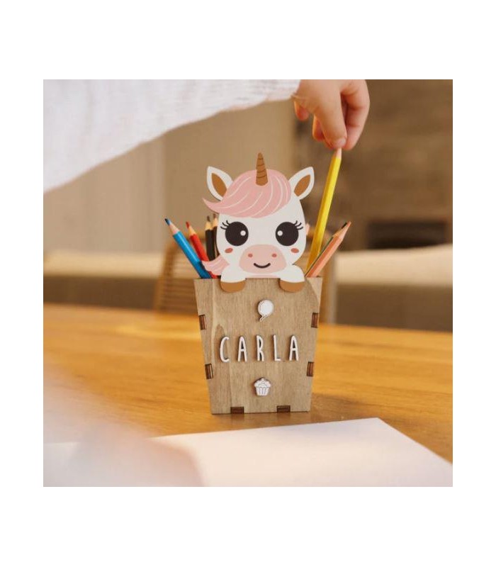 Portalápices Unicornio personalizado en madera
