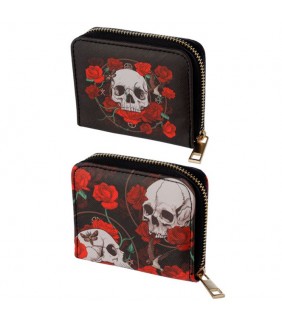 Cartera con Cremallera - Calavera y Rosas - Pequeñ