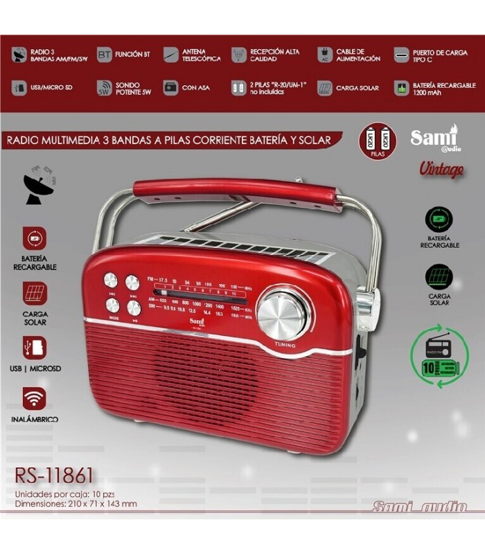 Radio Solar AC Bateria incorporada y a Pilas