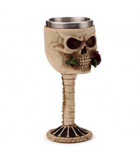 Copa Decorativa Calavera con Rosa Roja en la Boca