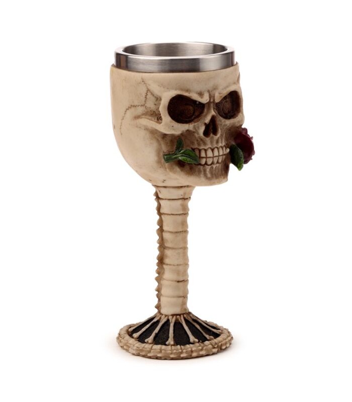 Copa Decorativa Calavera con Rosa Roja en la Boca