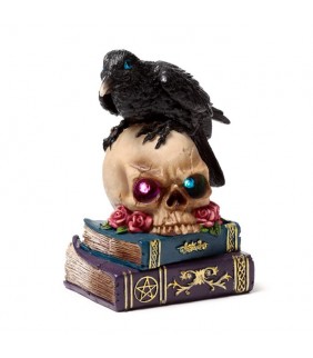 Figura de Cuervo Sobre Calavera y Libros con Luz L