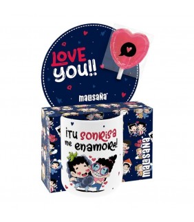 MUG 330 ML CON PIRULETA - TU SONRISA ME ENAMORA