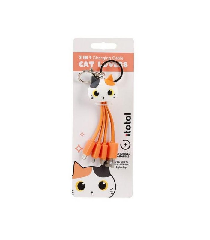 Cables usb 3 en 1 gato naranja